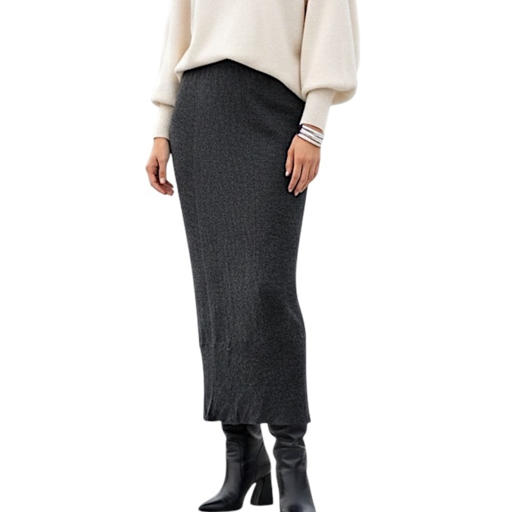Ys Yohji Yamamoto Japanese designer minimalist knit grey black pencil skirt